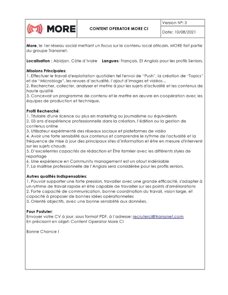 Recrutement des Content Operators
